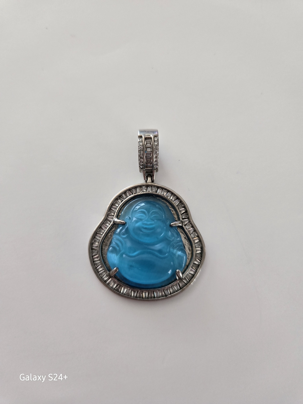 Laughing Blue Buddha Pendant - Silver Plated